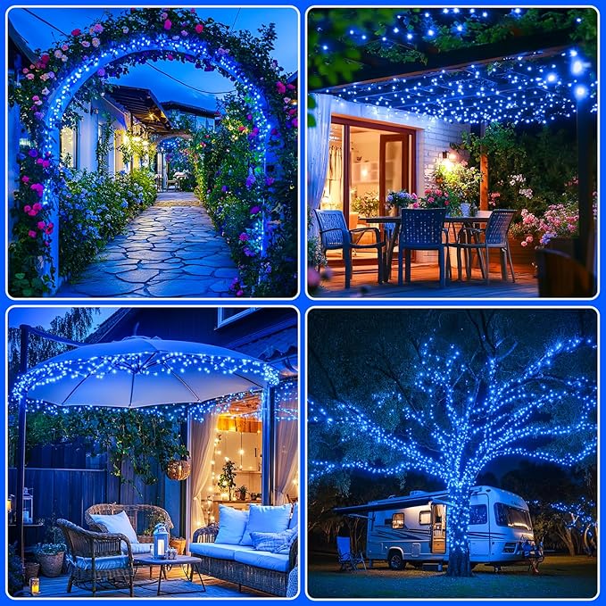 JMEXSUSS 2 Pack Blue Solar Christmas Lights: 100 LED 33ft Blue Solar Lights - Image 7