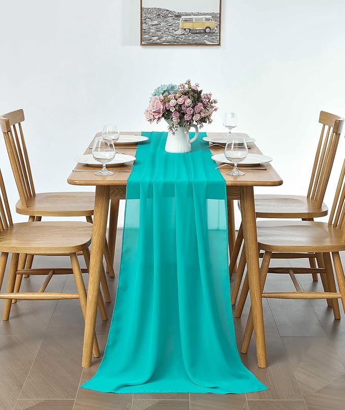2 Pack 10Ft Turquoise Chiffon Table Runner Sheer 29x120 Inch - Image 3