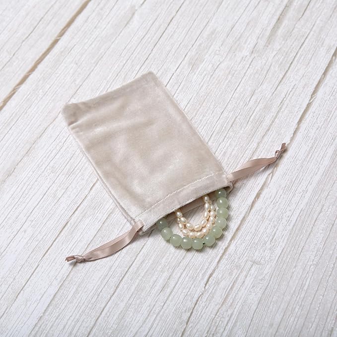 QIANF 12pcs Light Champagne Velvet Drawstring Bags 4x6 inches Glossy Small - Image 6