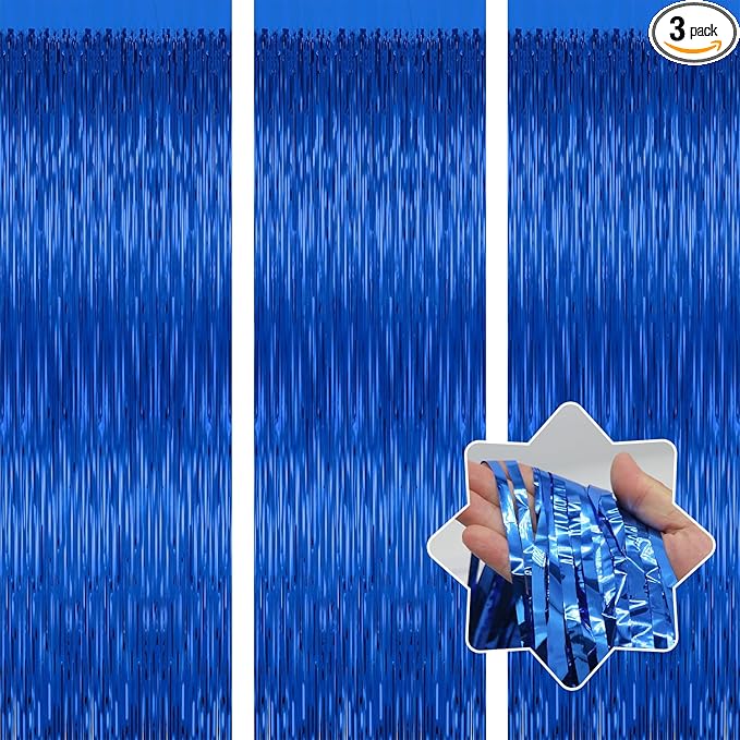 3 Pack Blue Backdrop Curtain Tinsel Streamers Ocean Themed Decor Birthday Party by Unknown