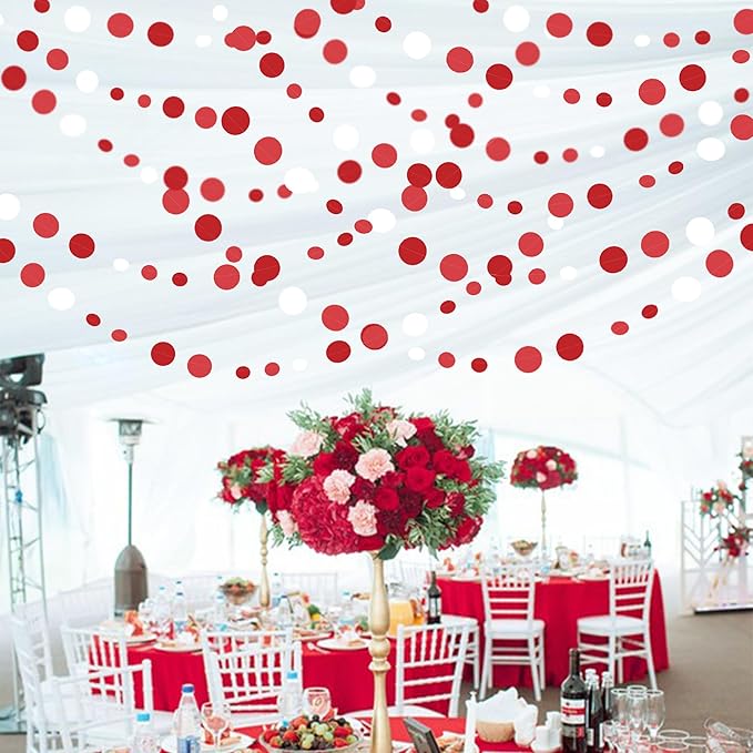 46 Ft Red Party Decorations Polka Dots Garlands Red and White Hanging Paper - Image 7