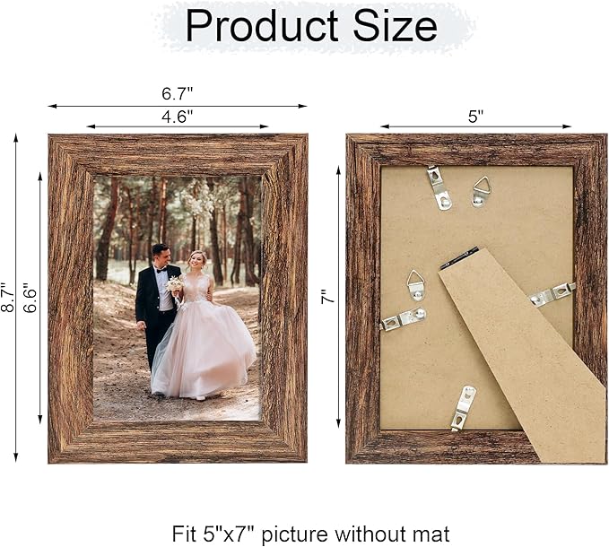 5x7 Picture Frame Set of 4, High Definition Glass Brown Frame, 5 x 7 Wood - Image 4