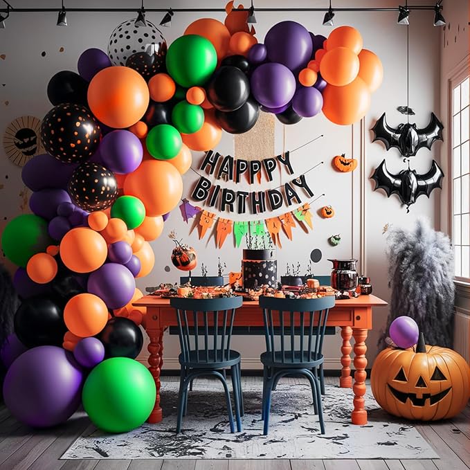 Purple Green Orange Balloons Set, 12inch Halloween Ballons Black Balloon - Image 5