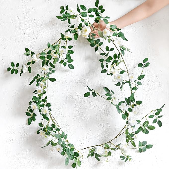 FiveSeasonStuff Bendable Shabby Chic White Flower Garlands, Artificial Silk - Image 5