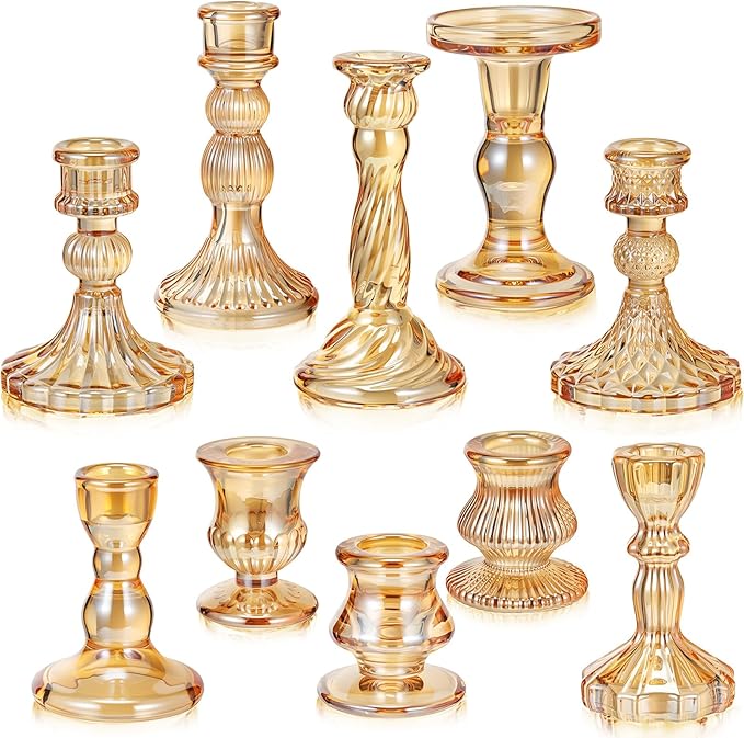 Mumufy 10 Pcs Glass Crystal Taper Candle Holders Clear Glass Candlestick Holder by Mumufy