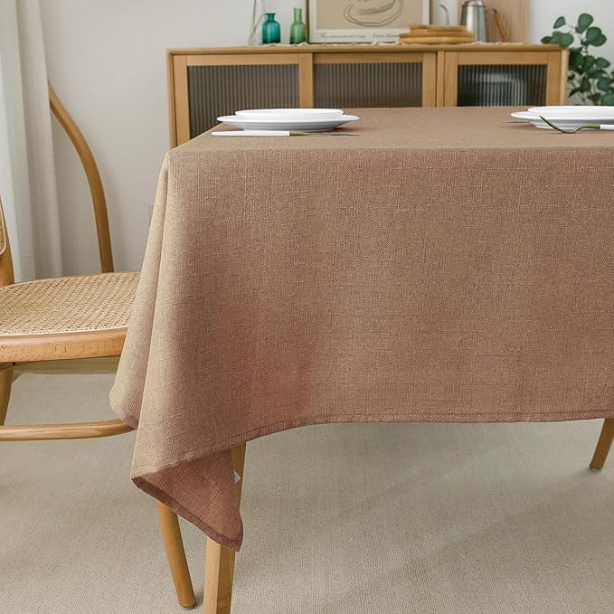 NLMUVW Mocha Linen Tablecloth 84 Inch, Rectangle Textured Table Cloth Water by NLMUVW