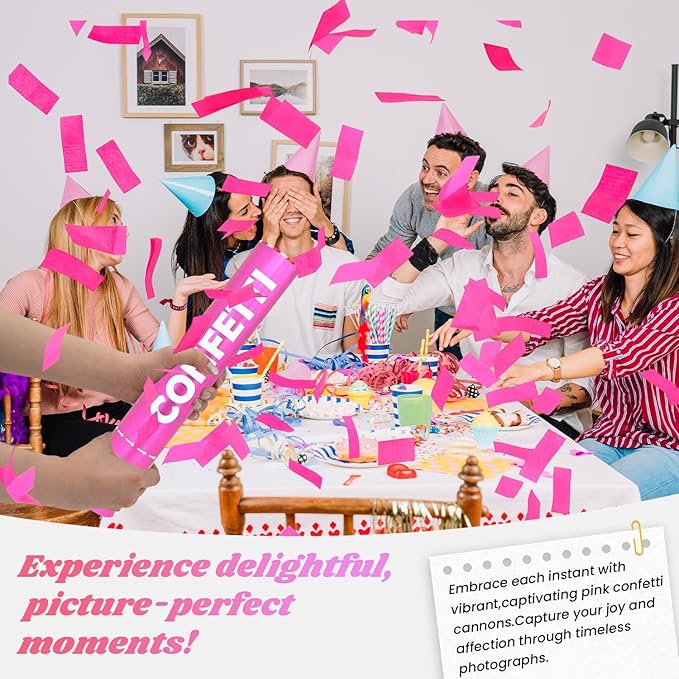 Confetti Cannon Pink Biodegradable Confetti Poppers 12Pack Party Poppers - Image 6