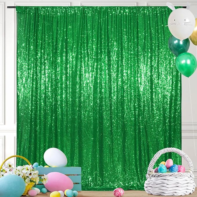 SquarePie Sequin Backdrop 8FT x 8FT Green Curtain Background - Image 2