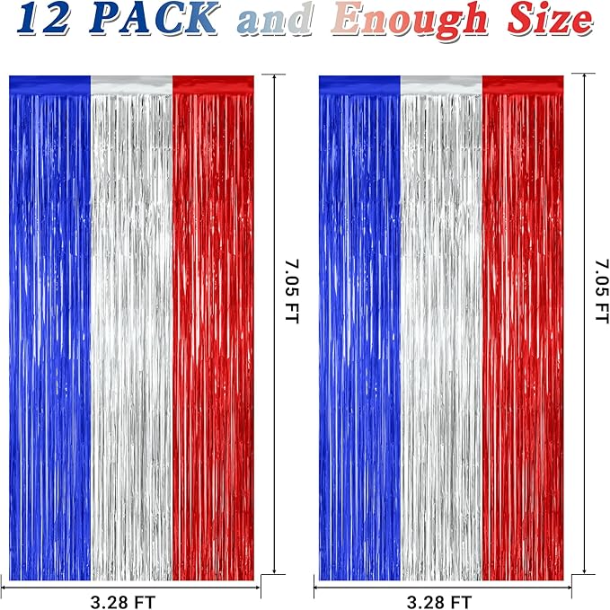 12 Pack 4th of July Decorations, 3.28 FT x 7.05 FT Patriotic Tinsel Backdrop - Image 2