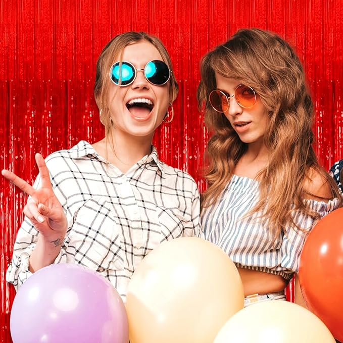 3 Pack Red Foil Fringe Curtain Backdrop, 3.28Ft x 8.2Ft Metallic Tinsel Foil - Image 6