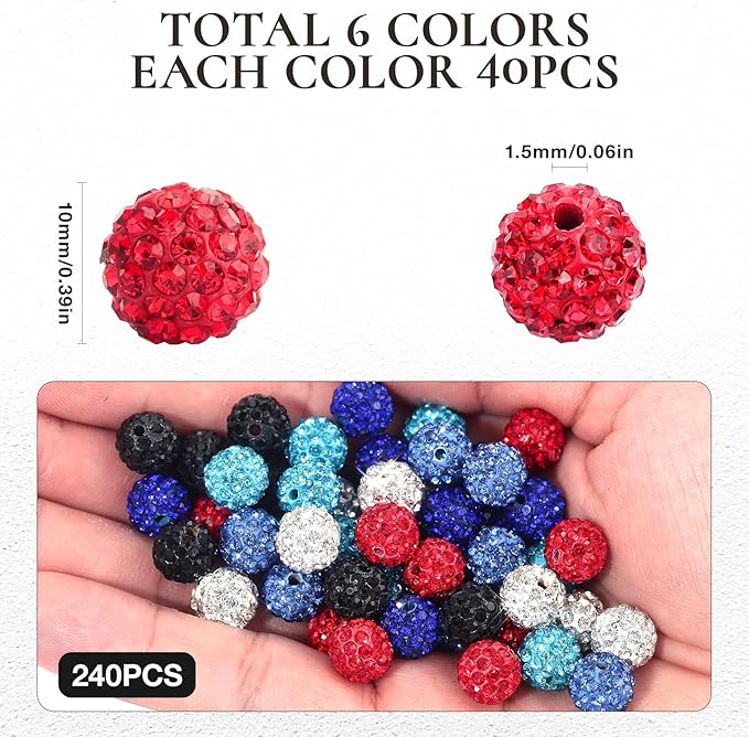 240pcs 10mm Rhinestone Beads for Crafting, Sparkle Clay Beads Crystal Disco - Image 3