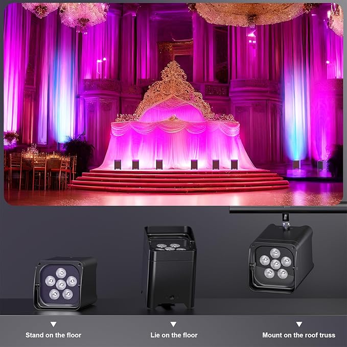 9600mAh Wireless Uplights, 6x18W RGBWA UV Rechargeable Stage Lights, - Image 6
