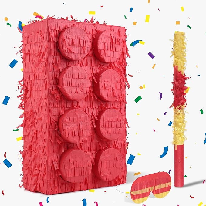 Block Pinata Bundle with a Blindfold and Bat, Building Blocks Theme Birthday by Birchio