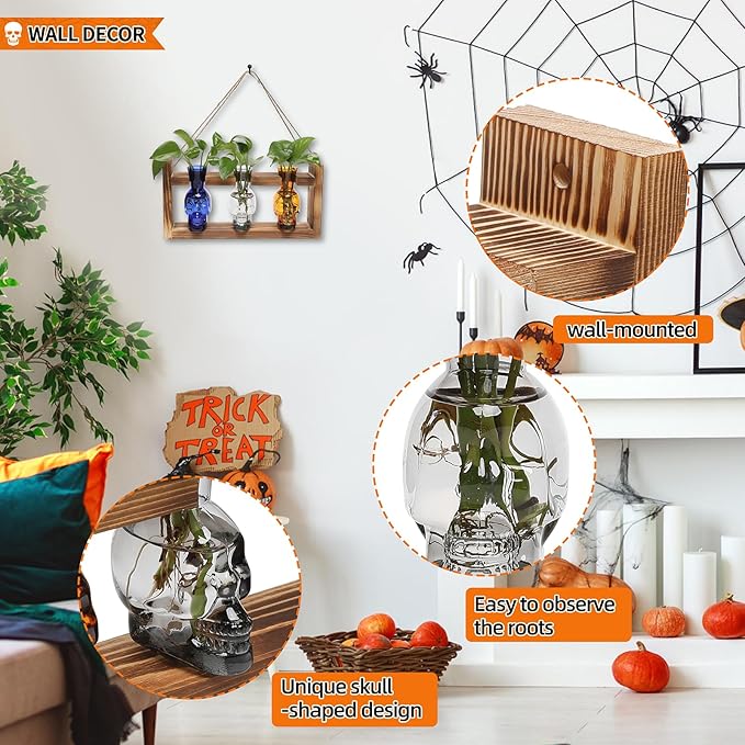 Plant Terrarium Propagation Stations Hydroponics Halloween Skull Planter Vase - Image 2