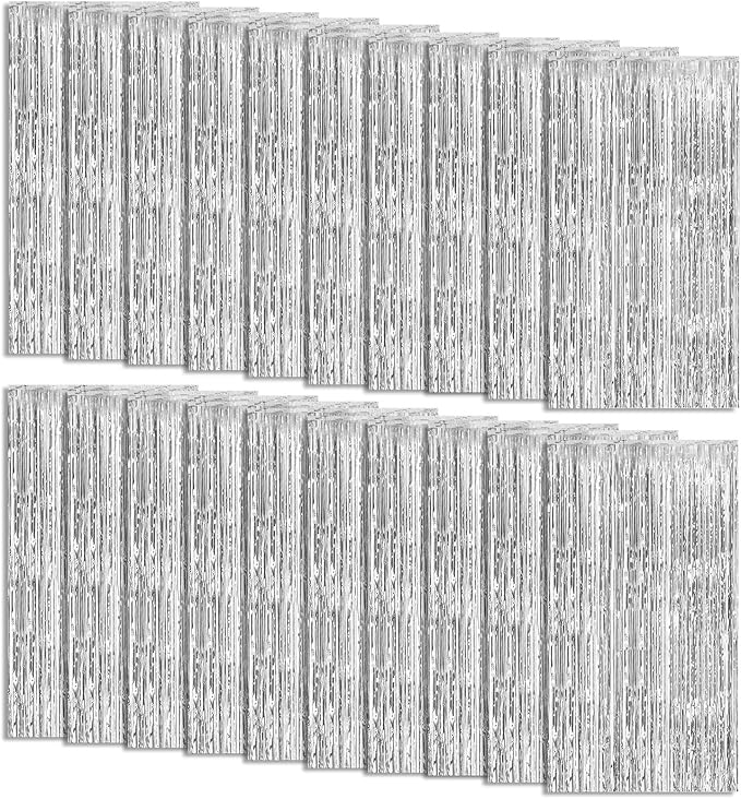 20 Pack Foil Curtain Backdrop Silver Metallic Tinsel Foil Fringe Curtains Photo by KEJ