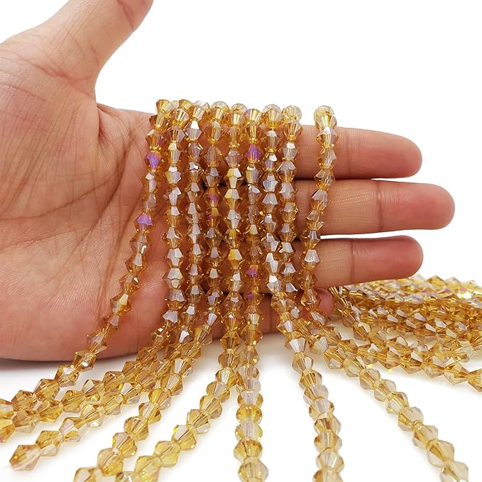 6mm Bicone 450Pcs Gold Champagne AB Crystal Glass Beads Faceted Bicone Shape - Image 3