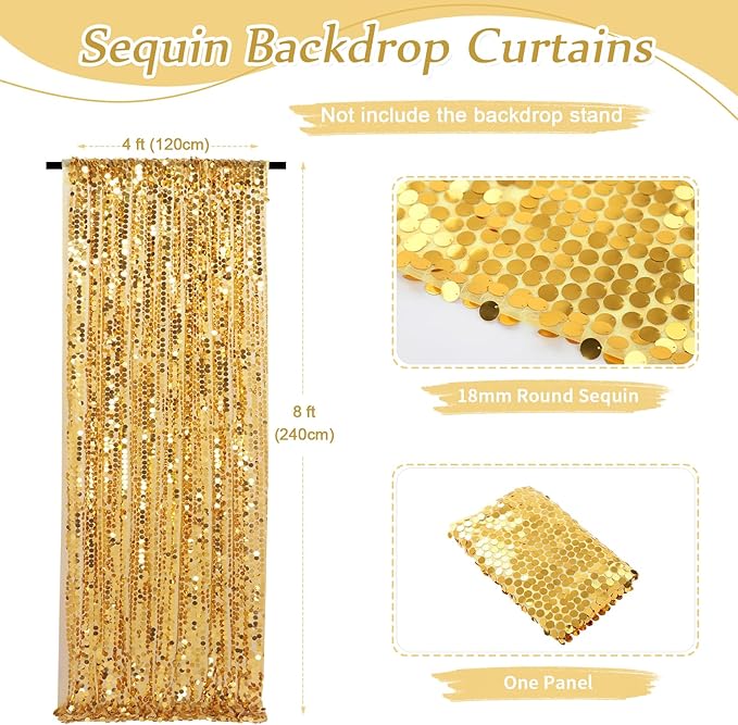 Big Payette Sequin Backdrop 4ftx8ft Gold Shimmer Backdrop Curtains Glitter - Image 5