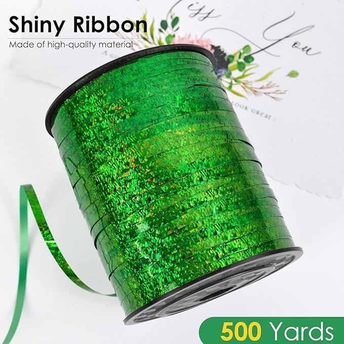 Green Curling Ribbon 500 Yard, Shiny Metallic - Image 2