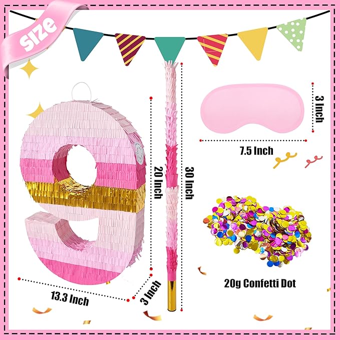 PCFING 20 Inch Number 9 Piñata Pink Gold - Image 2