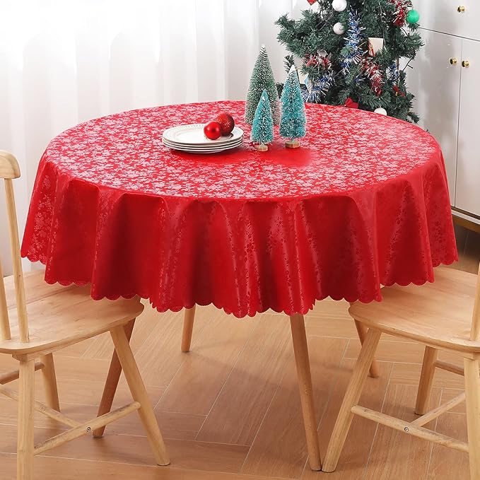 Smiry Round Table Cloth, Waterproof Heavy Duty Vinyl Tablecloths, Wipeable - Image 8