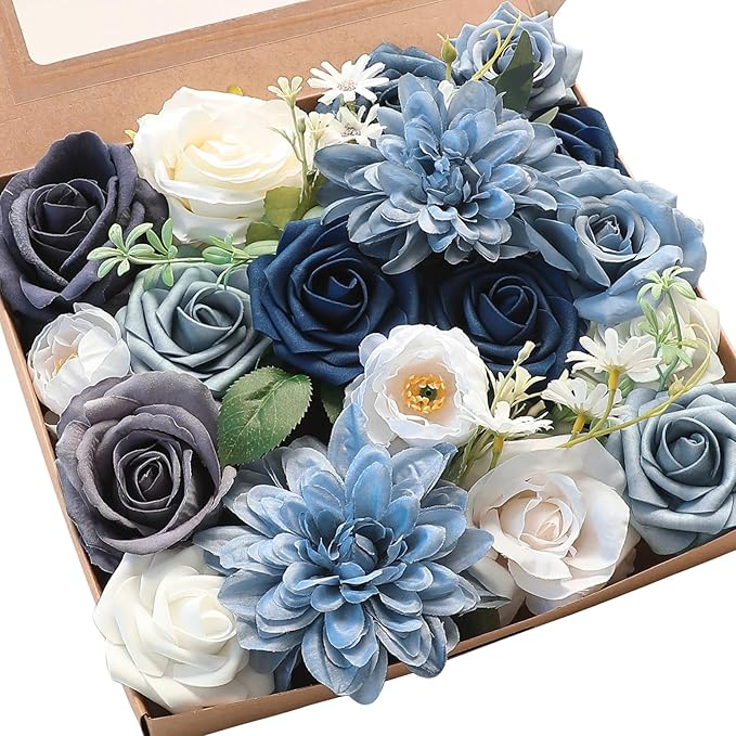Floroom Dusty Blue Navy Artificial Flowers Fake Roses Peonies Dahlias and by Floroom