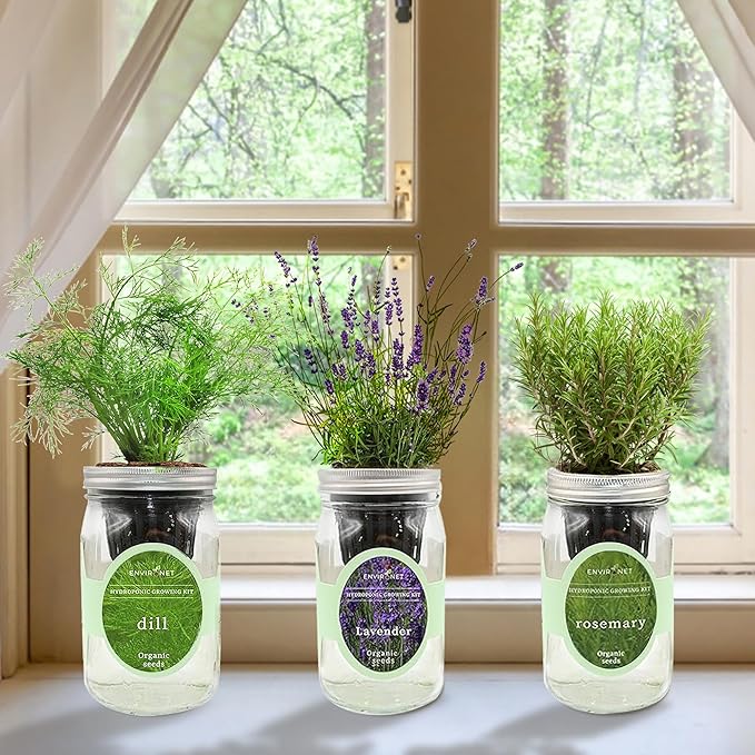 Hydroponic Herb Growing Kit Set, Self-Watering Mason Jar Herb Garden Starter - Image 2