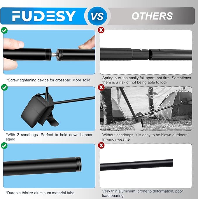 FUDESY Backdrop Banner Stand, 10x8ft Heavy Duty Display Frame, Adjustable Metal - Image 4