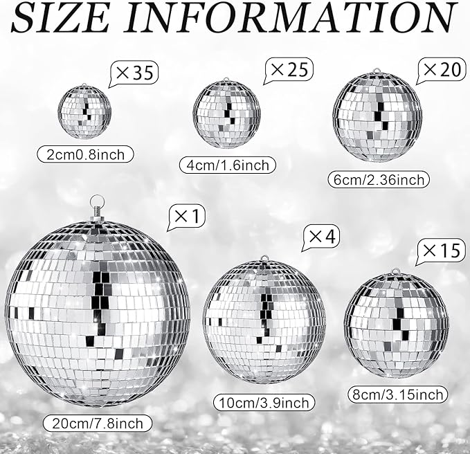 Funtery 100 Pcs Mirror Disco Balls Bulk Assorted Silver Hanging Disco Ball Decor - Image 4
