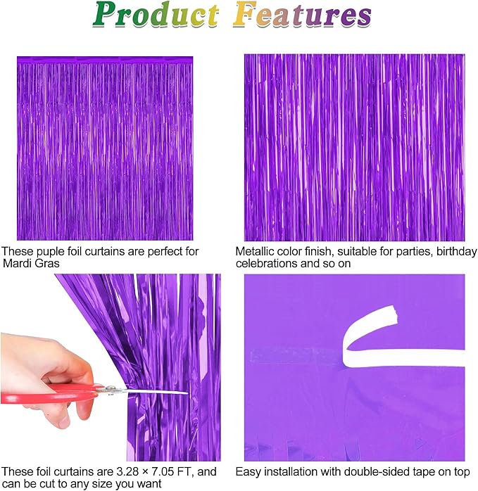 2 Pack Backdrop Curtains, 3.28 FT x 7.05 FT Purple Tinsel Backdrop, Metallic - Image 4