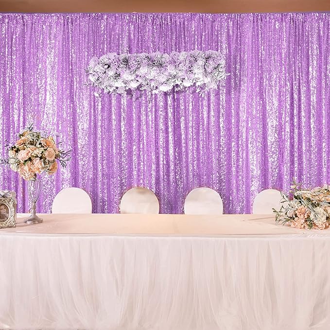 Lavender Sequin Backdrop Curtains 1 Panel 10FTx10FT Glitter Lavender Photo - Image 8
