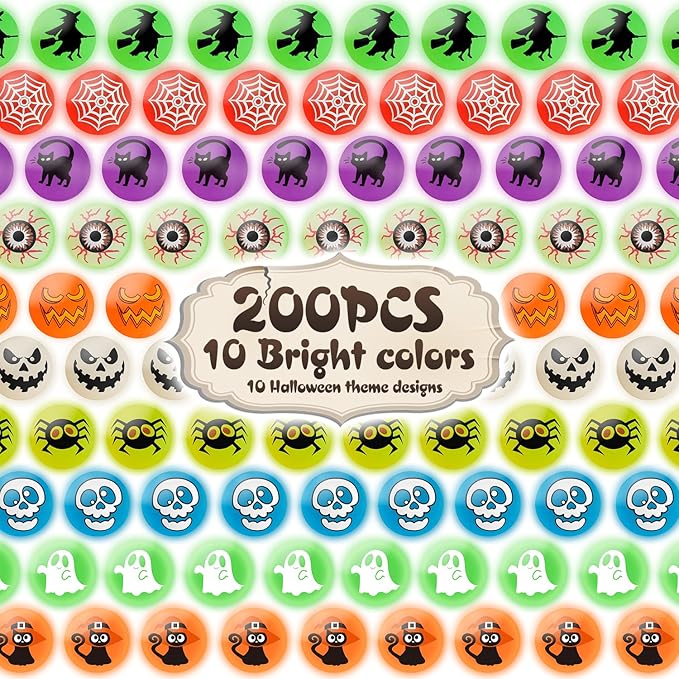 200 Pcs Halloween Party Favors, Glow in The Dark Bouncy Balls 10 Halloween- - Image 2