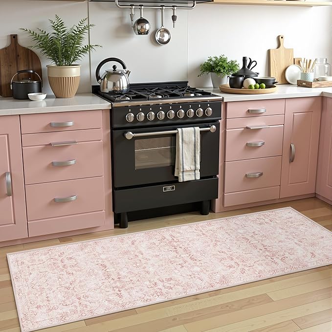 Pink 2x6 Runner Rug for Hallways Bed Side Kitchen, Boho Washable Distressed - Image 4