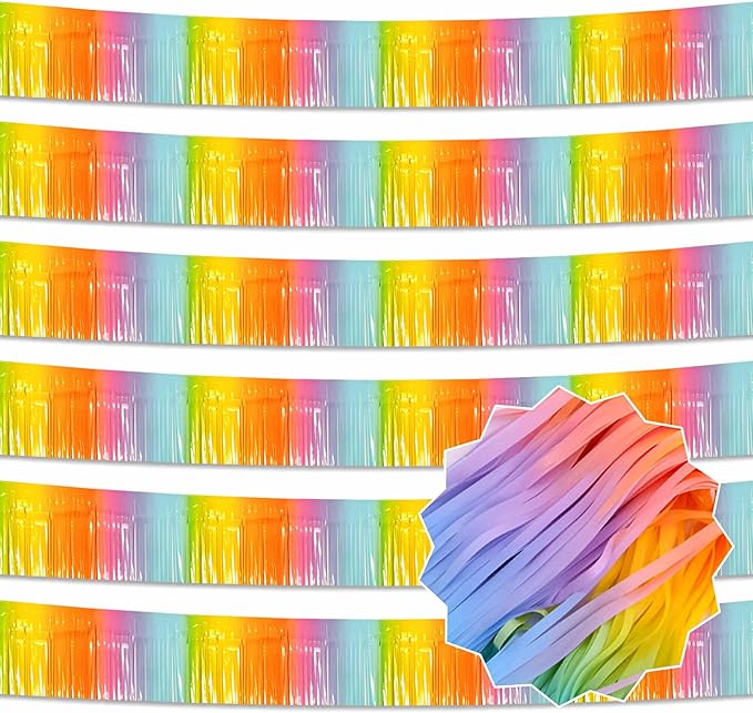6 Pack 10 Ft Light Rainbow Foil Fringe Garland Metallic Streamers Tinsel Banner by LANTIANCHEN