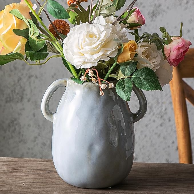 Kimdio Ceramic Vase with 2 Handles, Modern Farmhouse Grey Vase - Image 8