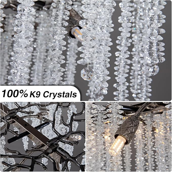 YUYI Black Crystal Chandelier, Modern 47.2" Rectangular Chandeliers - Image 4