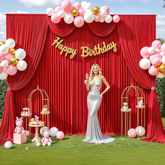 20ft x 12ft Red Backdrop Curtains Wrinkle Free Backdrop Curtain - Image 2