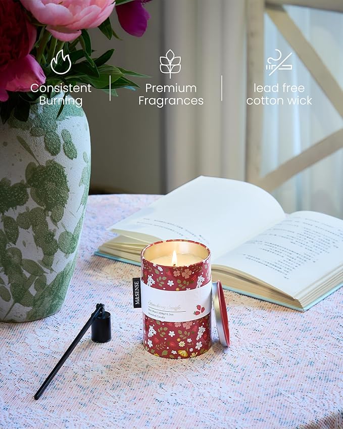 M&SENSE Strawberry Souffle Scented Candle, Medium Jar Candle 11.3oz Natural Soy - Image 4