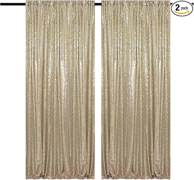 Champagne Backdrop Curtain 4FTx8FT 2 Panels Champagne Gold Sequin Backdrop by TCBESTO