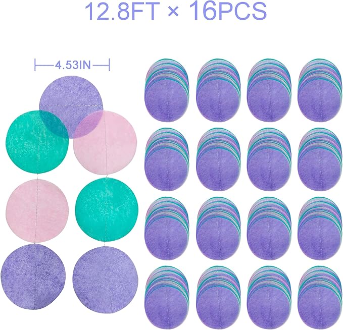 205 Ft Teal Purple Party Decorations Big Circle Dot Backdrop Garland Tissue - Image 2
