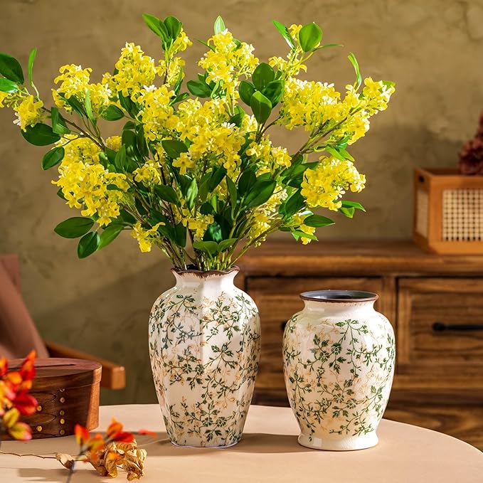 Vintage Green and Beige Vase, Round Ceramic Floral Vases, Retro Ice Cracked - Image 7