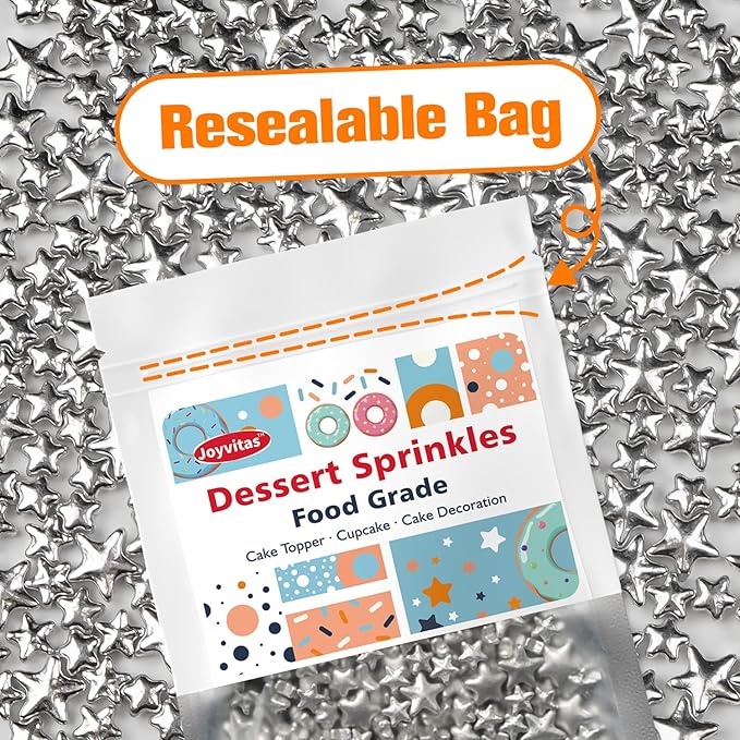Silver Sprinkles for Cake Decorating, Star Candy Sugar, Mix Size, 150g/5.29oz - Image 8
