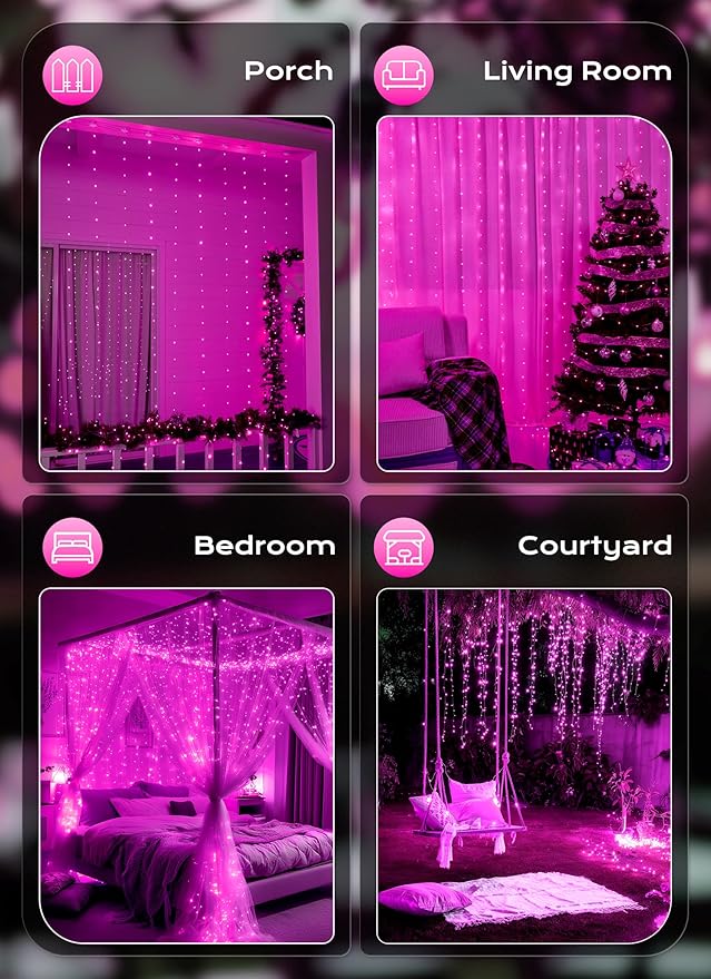 Brightown 300 LED Fairy Curtain Lights, 9.8ft x 9.8ft Curtain String Lights - Image 7