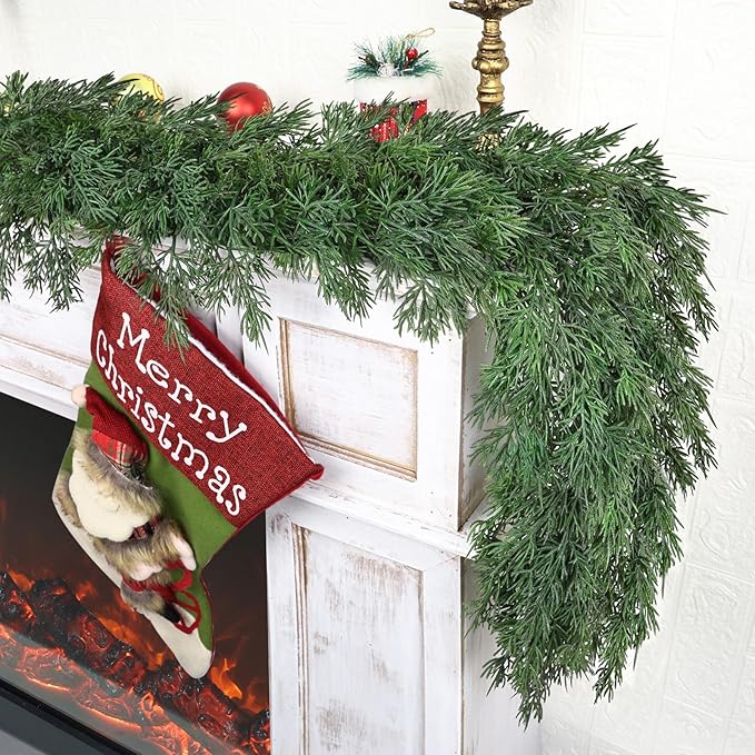 16ft Christmas Cedar Garland, Real Touch Pine Garland, Realistic Cypress by Tulvend