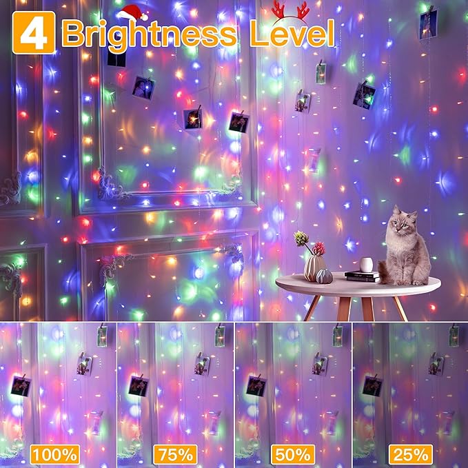 Ollny Curtain Lights 200LED 6.6x6.6ft, USB Multicolor Christmas Curtain Lights - Image 7