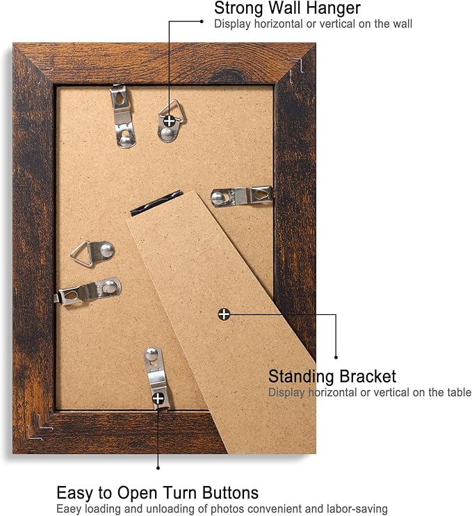 4x6 Picture Frame Set of 4, High Definition Glass 4 x 6 Frame, Wood Rustic - Image 5