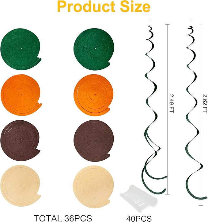 36 Pcs Green Brown Orange Beige Hanging Swirl Decorations Felt Swirl Streamer - Image 2