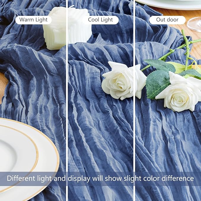 Asee'm Cheesecloth Table Runner 120 Inches Blue Boho Gauze Cheese Cloth Runner - Image 5