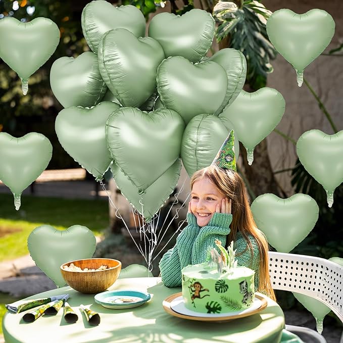 Sage Green Heart Foil Balloon, Light Green Heart Shaped Mylar Balloons - Image 5