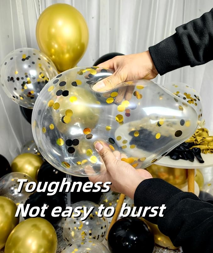 300 Pack Black and Gold Balloons 12 Inch Black Gold Confetti Balloon - Image 3