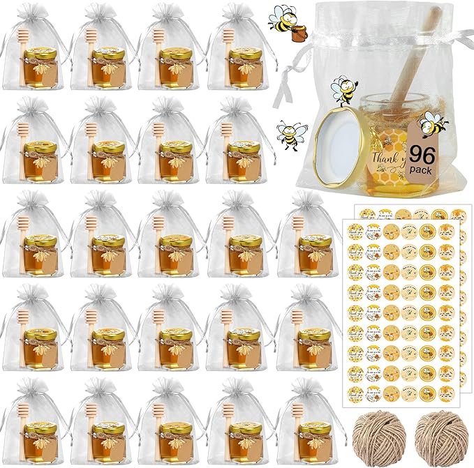 Aliggbent 96 Pack Mini Honey Jars Party Favors in Bulk, 1.5 oz Small Hexagon by AliggbentGoodChoice
